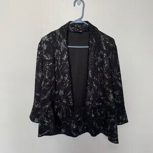DRESSBARN WOMENS COLLECTION BLACK SHAWL COLLAR JACKET W/SILVER SEQUINS SIZE 1X